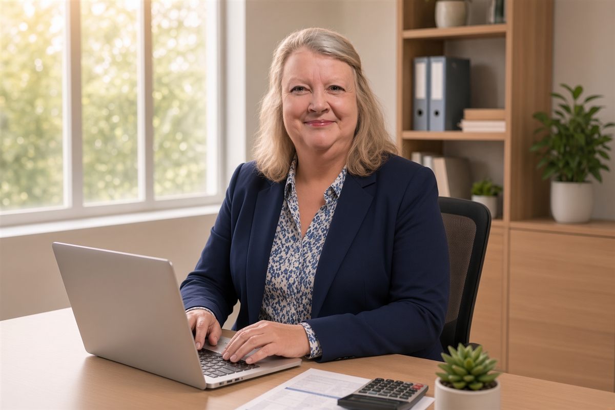The founder of Absolute Bookkeeping, at her desk.